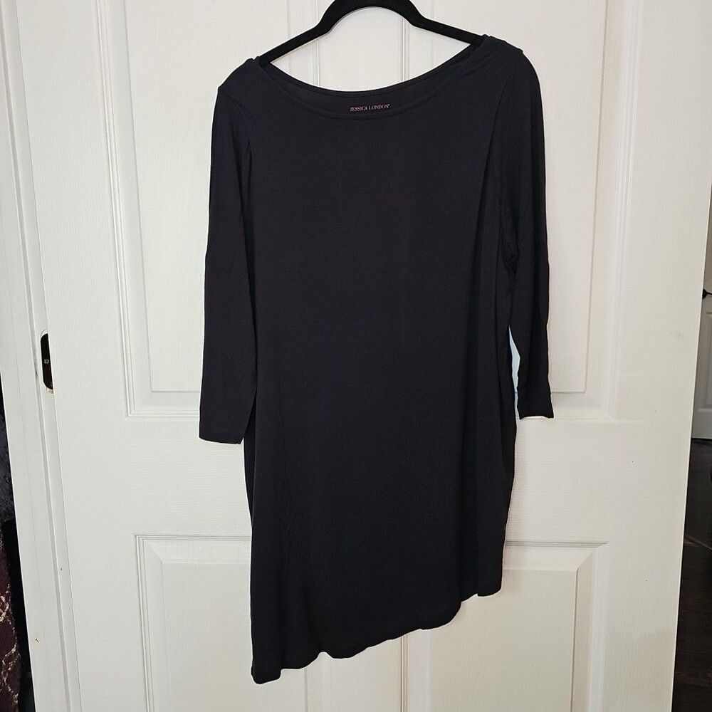 Women's Jessica London Asymmetrical 3/4 Sleeve Black Shirt Dress 14/16
